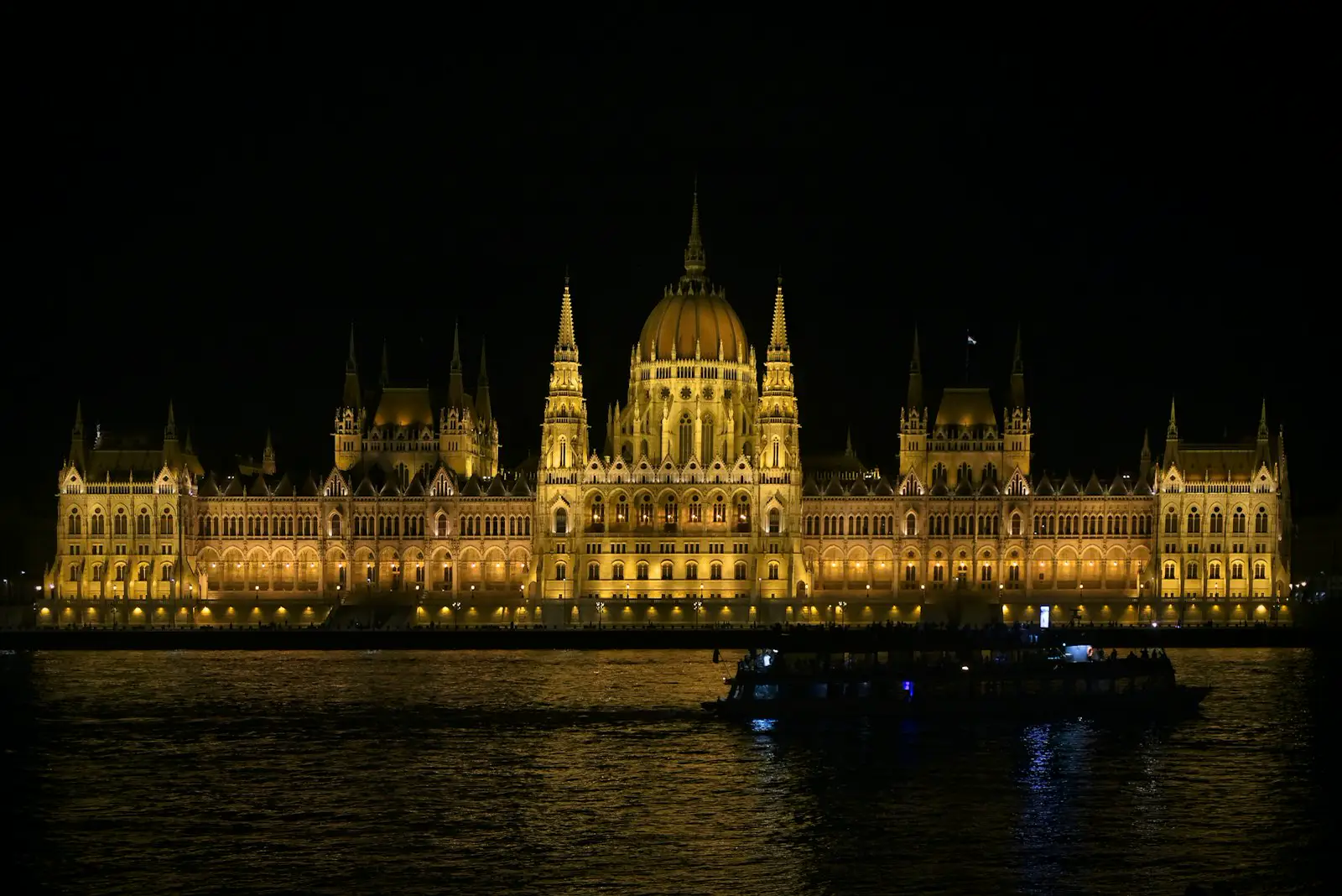 The Hungarian Parliament beside the Danube at night